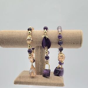 Hand Crafted Purple and Gold Bracelet Trio